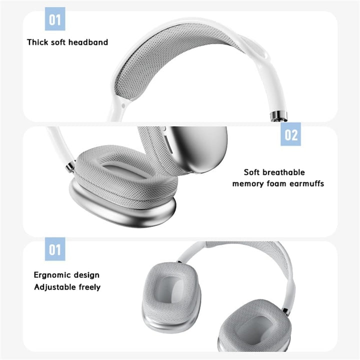 AOVO P9 Vezeték nélküli Bluetooth fejhallgató mikrofonnal, zajszűrős fejhallgató,TF kártya támogatással, Szürke