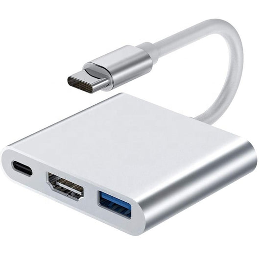Adapter Hub 3 az 1-ben, USB-C 3.1, HDMI 2.0 4K 3D, USB 3.0, 100 W tápellátó port, fehér